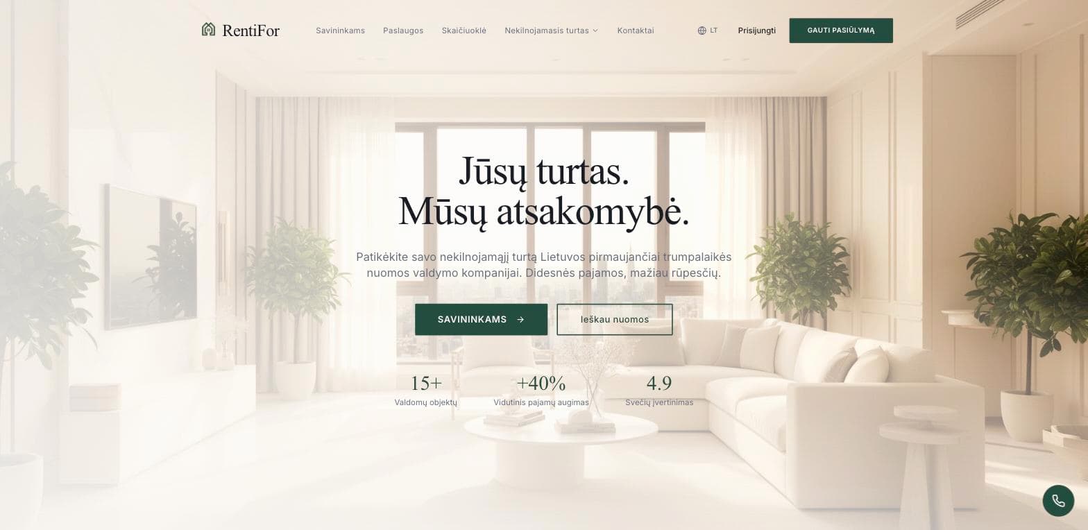 TechStudio sukurta RentiFor svetainė